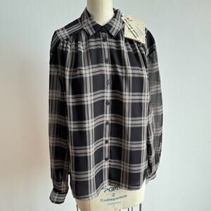 NWT FRANK AND OAK Black & White Plaid Blouse